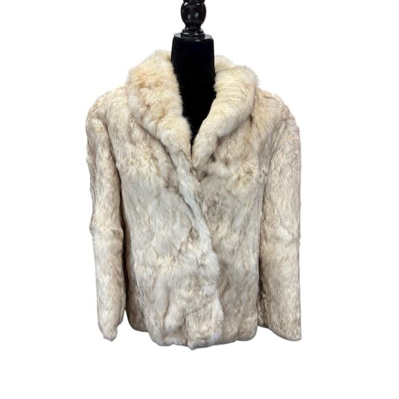 Rabbit Fur Coat Vintage 1980s Size M White Cream Hong Kong - Picture 1 of 13